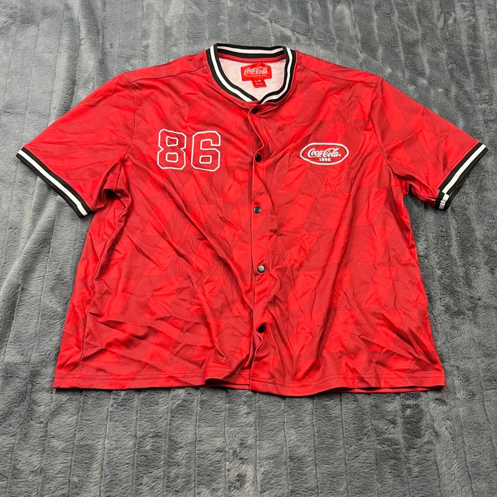 Coca-Cola Baseball Jersey Mens Large Red Button Front 86 Graphic 808-27V3F25